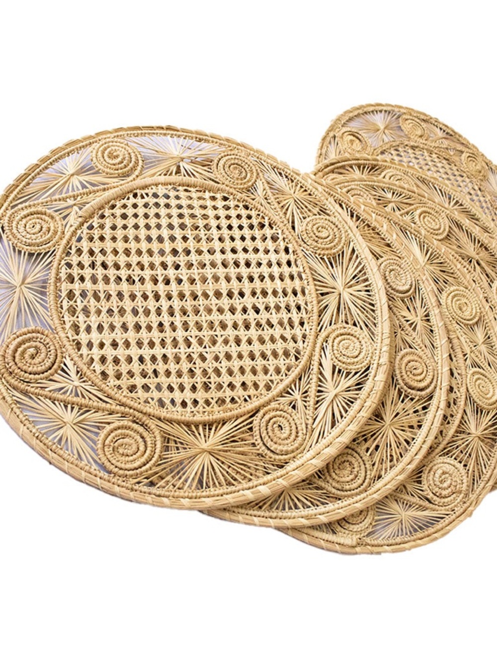 Handwoven Round Rattan Placemats - Natural Straw